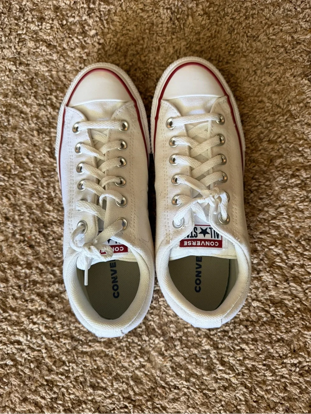 Converse Low Top Sneakers in Off-White with Red & Navy Accents